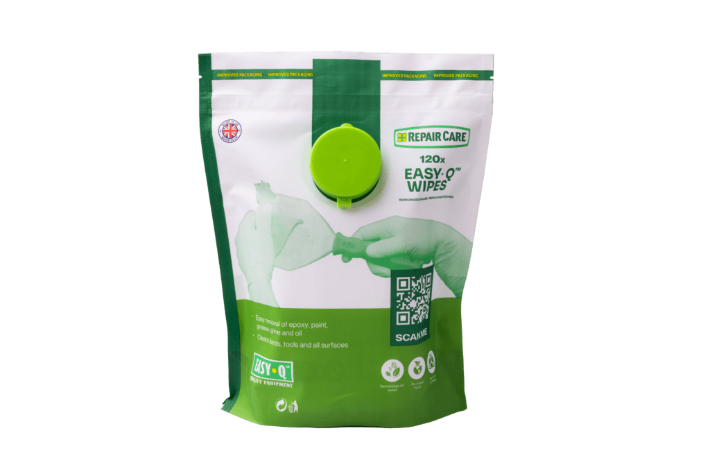 Die Reinigungstücher EASY•Q™ Wipes von Repair Care haben eine neue praktische Verpackung für mehr Komfort beim Gebrauch.