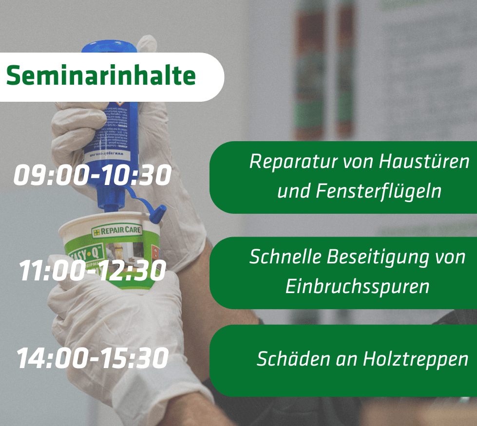 Schema Online Seminar Festool Remmers Repar Care 9.4.2025 Programmübersicht zur Beseitigung von Holschäden